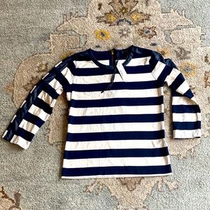 Stripes top with leather detail